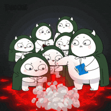 a cartoon of a group of devils with the word dkis on the bottom