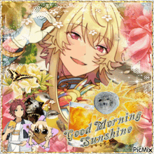 a picture of a girl with the words good morning sunshine written on it