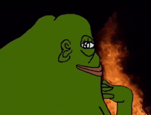 a cartoon of a green frog with the letter e on its head