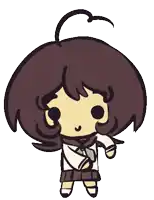 a cartoon drawing of a girl with brown hair and a ponytail