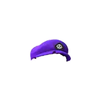 a purple hat with a skull and crossbones emblem on it