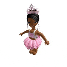 a girl is wearing a pink skirt and a pink crown .
