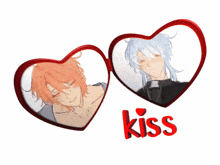 two hearts with a picture of a man and the word kiss