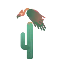 a bird is sitting on top of a cactus with its wings outstretched