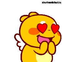 a cartoon character with hearts in his eyes and the website starttamilchat.in
