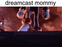 a cartoon character is tied up and says dreamcast mommy on the bottom
