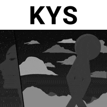 a black and white drawing of a person with the word kys above them