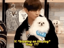 Kim Taehyung Blowing On The Dog GIF