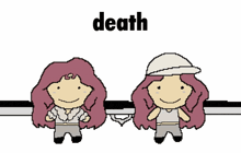 a cartoon of a woman laying on the ground next to a large explosion with the word death above it