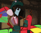 a cartoon character is surrounded by branches and a box