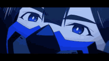 a close up of a person with blue eyes