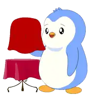 a cartoon penguin is holding a purple discord icon
