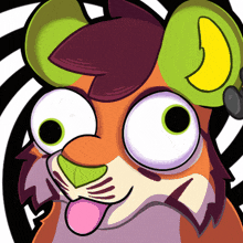 a cartoon drawing of a cat with a hypnotic background