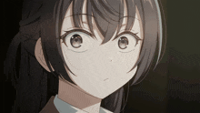 a close up of a anime girl 's face with a ponytail