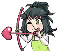 a cartoon girl is holding a bow and arrow