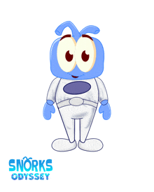 a cartoon character with the words snorks odyssey on the bottom