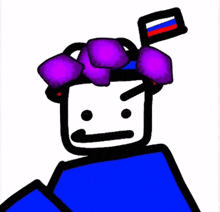 a drawing of a person with a russian flag on his head