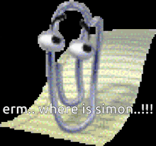 a picture of a paper clip with the words " where is simon " written below it