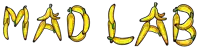 the word mad lab is written with bananas on a white background