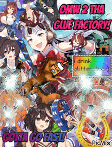 a collage of anime characters with the words omw 2 tha glue factors