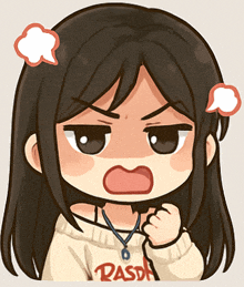 a cartoon drawing of a girl wearing a pasdn shirt