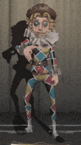 a cartoon drawing of a clown with a shadow on the wall