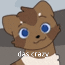 a cartoon dog with blue eyes and the words das crazy written below it