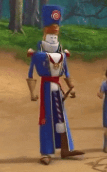 a cartoon character wearing a blue hat and a blue robe