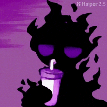 a silhouette of a person drinking from a cup with a straw ..