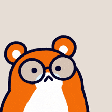 a cartoon hamster wearing glasses is looking at a piece of paper