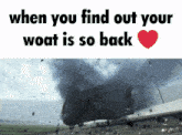 a picture of a plane crash with the words when you find out your woat is so back