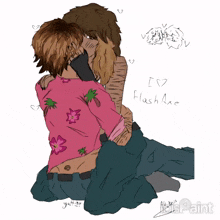 a drawing of a couple kissing with the words i love flash axe
