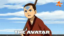 a cartoon of a boy holding a stick with the words the avatar below him