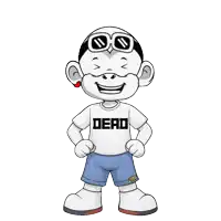 a cartoon character wearing a shirt that says dead on it