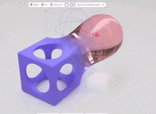 a computer screen shows a purple object with a green arrow pointing to the left