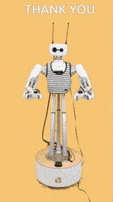 a robot on a yellow background with the words thank you