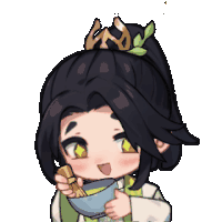 a cartoon of a girl holding a bowl and a spoon