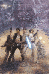 a painting of star wars characters with darth vader behind them