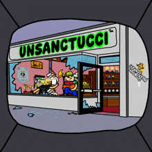 a cartoon illustration of a store called unsantucci