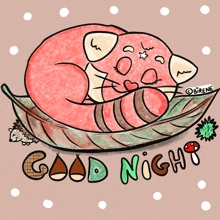 a drawing of a fox sleeping on a leaf with the words " good night " below it