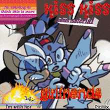 a collage of cartoon characters with the words kiss kiss girlfriends on the bottom