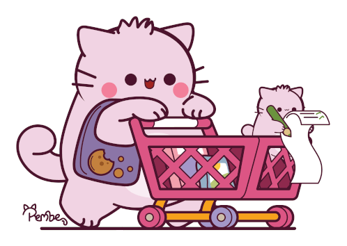 Doing Groceries Pembe Sticker - Doing Groceries Pembe Pembe The Pink Cat Stickers