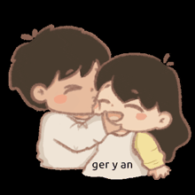 a cartoon of a boy kissing a girl on the cheek with the word ger y an on the bottom