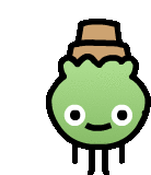 a green frog with a brown hat on his head .