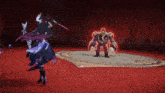 a video game character is fighting another character with a sword .