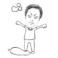 a black and white drawing of a man kicking a cat