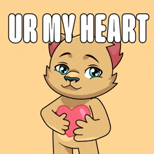 a cartoon cat is holding a heart with the words ur my heart above it