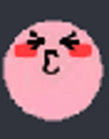 a pixel art drawing of a pink circle with a face and a letter c on it .