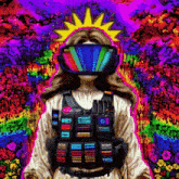 a painting of jesus wearing a virtual reality headset and a vest that says max