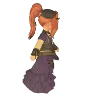 a girl with red hair is wearing a purple dress and hat